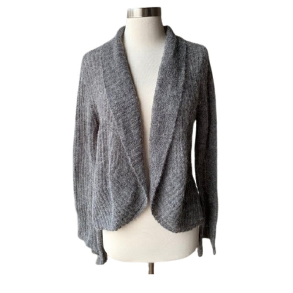 WORTH Shawl Cardigan Sweater Alpaca Mohair Blend Knit M Grey Gray Shawl Collar